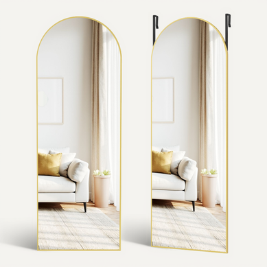 Miroir Intégral Suspendu, 120 X 40 Cm, Arqué, Cadre En Alliage D'aluminium, Doré