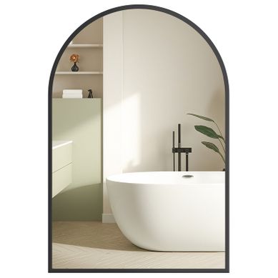 Miroir Salle De Bain, Mural Arqué, 91 X 61 Cm, Avec Film De Sécurité, Noir D'encre