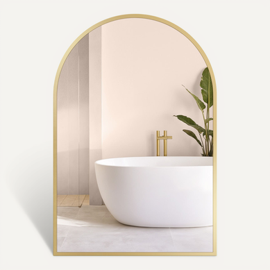 Miroir Salle De Bain, Mural Arqué, Cadre En Aluminium, 91 X 61 Cm, Avec Film De Sécurité, Doré Clair
