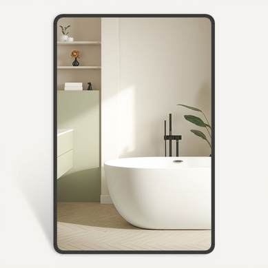 Miroir Salle De Bain, Mural Rectangulaire, 91 X 61 Cm, 2 Options De Suspension, Noir D’encre
