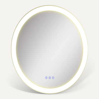 Miroir Mural Rond Lumineux, Anti-buée, Luminosité Et Température Réglables, 61 Cm, Blanc