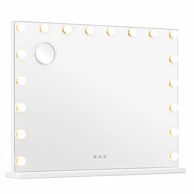 Miroir De Maquillage Avec 18 Ampoules LED, 3 Couleurs, Port USB, 62 X 80 X 5,7 Cm, Blanc Miroir De Maquillage Avec 18 Ampoules LED, 3 Couleurs, Port USB, 62 X 80 X 5,7 Cm, Blanc