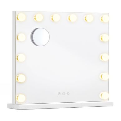 Miroir De Maquillage Avec 14 Ampoules LED, 3 Couleurs, Grossissement 10x, 44 X 50 X 5,7 Cm, Blanc Miroir De Maquillage Avec 14 Ampoules LED, 3 Couleurs, Grossissement 10x, 44 X 50 X 5,7 Cm, Blanc