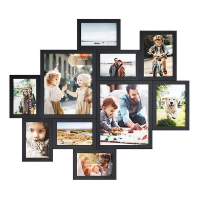 Cadre Photo Mural Pêle-mêle Pour 10 Photos, Tailles Multiples, Montage Sans Outils, Noir