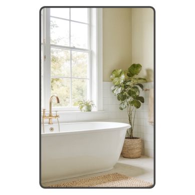 Miroir Salle De Bain, Avec Film De Sécurité, 2 Options De Suspension, Noir