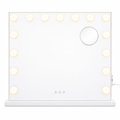 Miroir De Maquillage Avec 15 Ampoules LED, 3 Modes De Lumière, Grossissement 10x, Blanc Miroir De Maquillage Avec 15 Ampoules LED, 3 Modes De Lumière, Grossissement 10x, Blanc