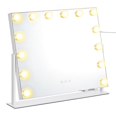 Miroir De Maquillage, Avec Ports De Charge, 14 Ampoules, Miroir Grossissant, 50 X 42 Cm, Blanc Miroir De Maquillage, Avec Ports De Charge, 14 Ampoules, Miroir Grossissant, 50 X 42 Cm, Blanc