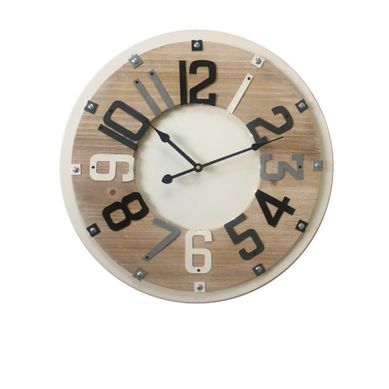 Horloge De Décor Chambre Ronde Bois Metal Beige Marron 50x50x4,5