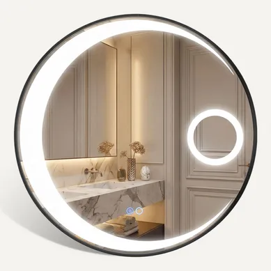 Miroir Salle De Bain Avec Eclairage D.61 Cm, Miroir Mural Rond Antibuée, 3 Couleurs De Lumière