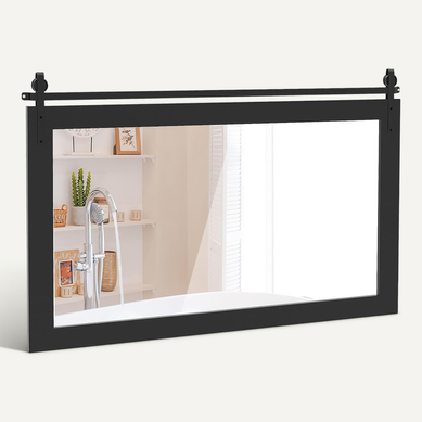 Miroir Mural Rectangulaire 100 X 66 Cm, Cadre En Bois Massif, Style Porte De Grange (noir) Miroir Mural Rectangulaire 100 X 66 Cm, Cadre En Bois Massif, Style Porte De Grange (noir)