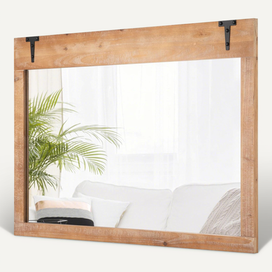 Miroir Mural Rectangulaire, Grand Miroir Décoratif, Cadre En Bois, Crochets En Métal (100 X 70 Cm)