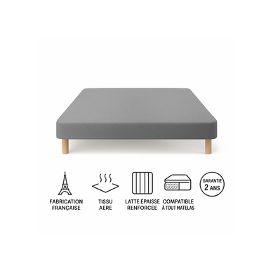 Luxury Literie Sommier Tapissier 140x190, Gris, Gamme Prestige Hôtel, Bois Massif + Pieds Offerts
