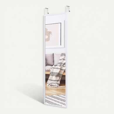Miroir Pleine Longueur, 120 X 33 Cm, Crochets De Porte Pour Suspension Porte Ou Mural, Idéal Blanc