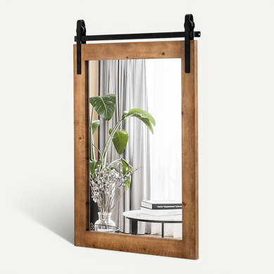 Miroir Mural Rustique Avec Cadre En Bois Massif, Miroir Suspendu 76 X 56 Cm (marron) Miroir Mural Rustique Avec Cadre En Bois Massif, Miroir Suspendu 76 X 56 Cm (marron)