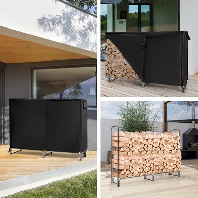Range-Bûches Extérieur/Intérieur 150×80×25 Cm – Porte-Bûches Métal Noir, Grande Capacité 300 Kg