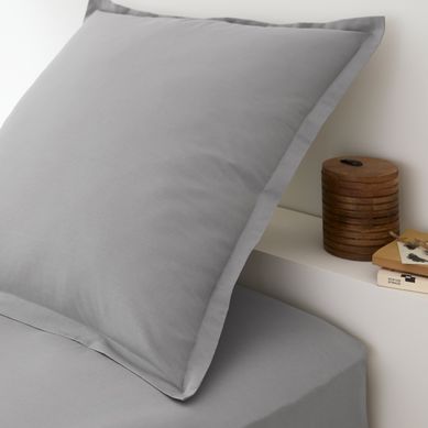 Taie D'Oreiller Coton Uni Gris 65x65cm - Coton 57 Fils/cm² - Lavable Machine - Soleil D'Ocre