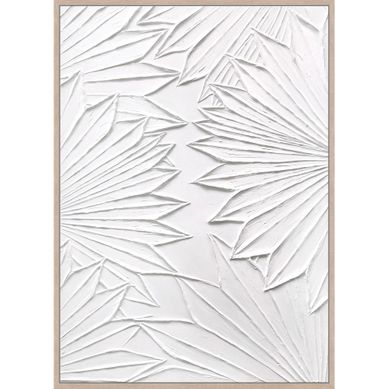 Toile feuillage 3D 48x68 cm Danae Blanc Toile feuillage 3D 48x68 cm Danae Blanc vue de face