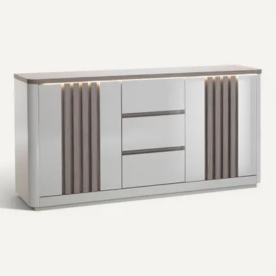 Buffet 2P/3T L. 170 cm PESARO imitation chêne gris et gris vue 3/4