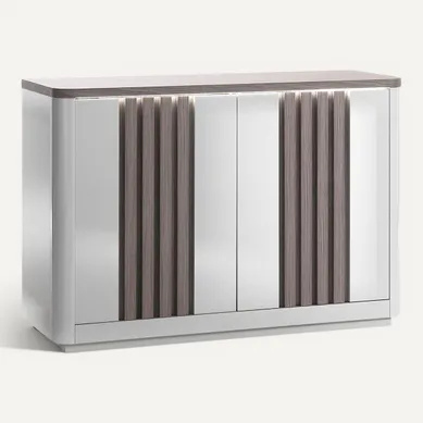 Buffet 2 portes L125 PESARO imitation chêne gris et gris vue 3/4