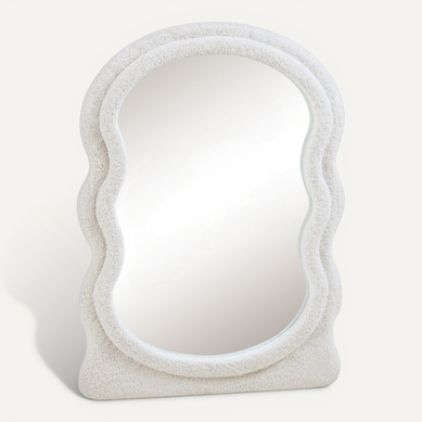 Miroir Décoration Moderne Design Mural Cadre En Tissu Peluche 80 X 60 Cm Blanc 03_001