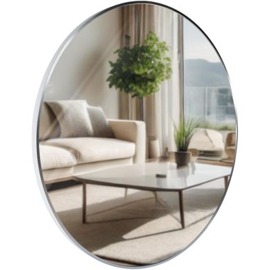 Miroir Mural Rond En Métal Argenté Diamètre 80 Cm 10_0008440