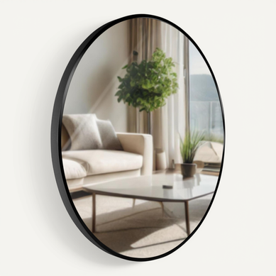 Miroir Mural Rond 60 Cm Cadre Minimaliste Noir 3 Cm Design Moderne Fixation Murale Incluse 10_0008