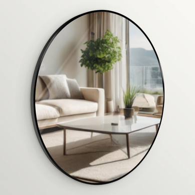 Miroir Mural Rond 80 Cm Cadre Minimaliste Noir 3 Cm Design Moderne Fixation Murale Incluse 10_0008