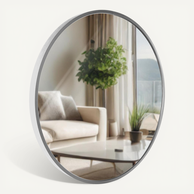 Miroir Mural Rond 45 Cm Cadre Minimaliste Argenté 3 Cm Design Moderne Fixation Murale Incluse 10_0