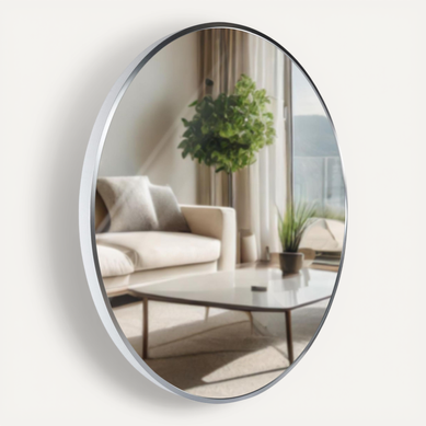 Miroir Mural Rond 60 Cm Cadre Minimaliste Argenté 3 Cm Design Moderne Fixation Murale Incluse 10_0