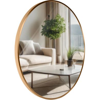 Miroir Mural Rond 60 Cm Cadre Minimaliste Doré 3 Cm Design Moderne Fixation Murale Incluse 10_0008