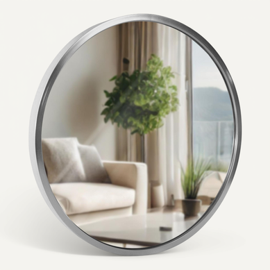 Miroir Mural Rond 30 Cm Cadre Minimaliste Argenté 3 Cm Design Moderne Fixation Murale Incluse 10_0