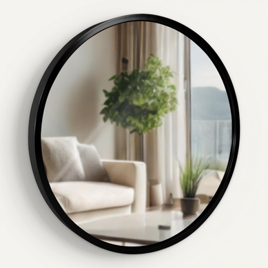 Miroir Mural Rond 30 Cm Cadre Minimaliste Noir 3 Cm Design Moderne Fixation Murale Incluse 10_0008