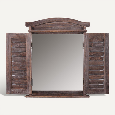 Miroir Mural Forme Fenêtre Avec Volets 53x42x5cm En Bois Marron Vieilli 04_0005484