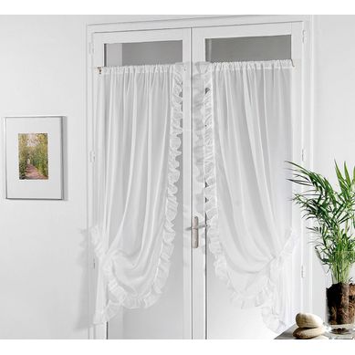 Voilage Bonne Femme En Tergal Et Lin - 95x150 Cm - Blanc