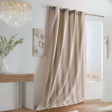 Rideau À Rayures Verticales En Coton - 145x265 Cm - Ficelle