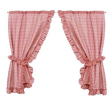 Rideau Bonne Femme À Carreaux Vichy Rouge Et Blanc - 75x160 Cm - Rose