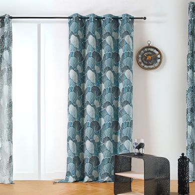 Rideau Imprimé Feuilles De Ginko - 135x240 Cm - Bleu