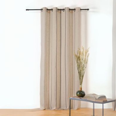 Voilage Aux Fines Rayures Noires - 145x260 Cm - Beige