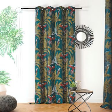 Rideau Tamisant Imprimé Perroquet - 140x250 Cm - Vert