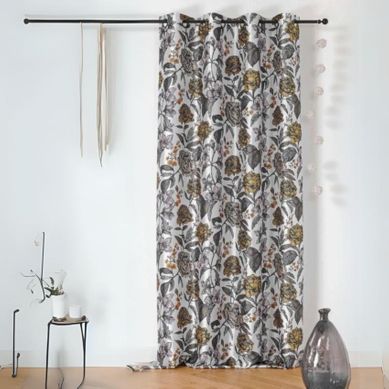 Voilage Opaque Et Fleuri - 150x240 Cm - Jaune