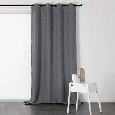 Rideau À Oeillets Isolant Et Déperlant - Effet Velours - 140x180 Cm - Gris Anthracite
