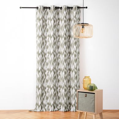 Rideau Jacquard Motif Ikat En Fils Upcyclés - 140x280 Cm - Kaki