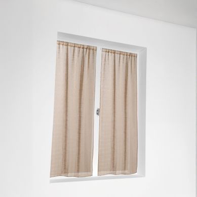Vitrage À La Paire - Effet Carreaux Ajourés Style Kelsch - 60x140 Cm - Beige