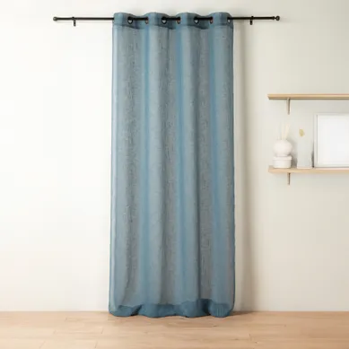 Voilage À Oeillets Tamisant À Fil Flammé - 140x280 Cm - Bleu