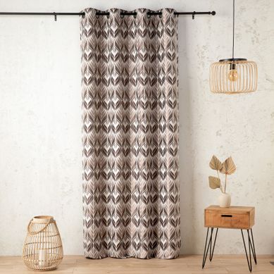 Rideau Motif Art Déco - Effet Velours À Oeillets - 140x260 Cm - Taupe Rideau Motif Art Déco - Effet Velours À Oeillets - 140x260 Cm - Taupe