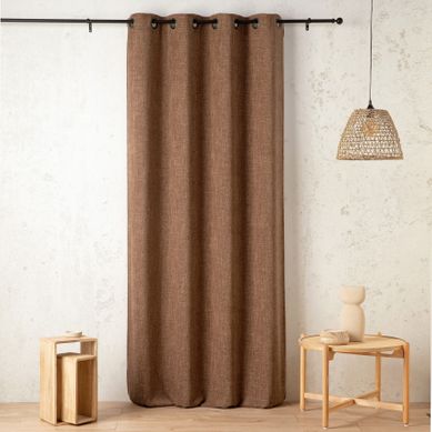 Rideau Tamisant - Effet Lin Authentique - 145x240 Cm - Marron Chocolat
