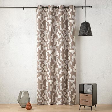 Rideau Jacquard Géométrique Texturé Rétro - 140x260 Cm - Taupe
