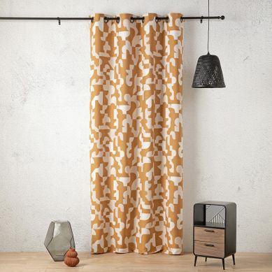Rideau Jacquard Géométrique Texturé Rétro - 140x260 Cm - Jaune Moutarde