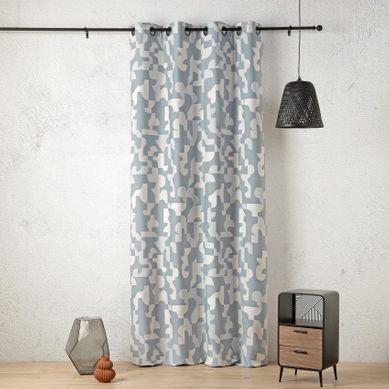 Rideau Jacquard Géométrique Texturé Rétro - 140x260 Cm - Bleu