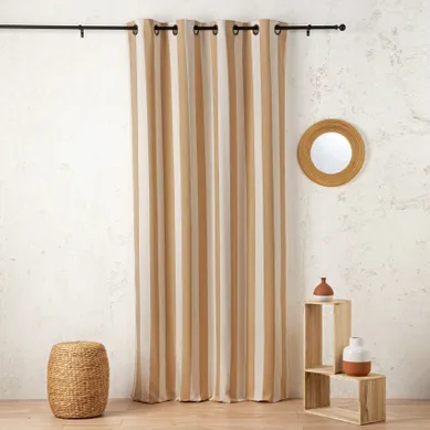 Rideau À Rayures Verticales En Armure Satin Avec Oeillets - 145x280 Cm - Marron Clair